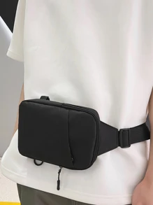 新款胸包时尚新款纯色胸包户外休闲时尚单肩斜挎包挎包单肩多功能牛津布户外学生胸包 - 黑色 - 查看 3