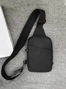 新款胸包时尚新款纯色胸包户外休闲时尚单肩斜挎包挎包单肩多功能牛津布户外学生胸包 - 黑色 - 查看 2