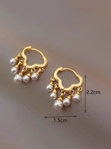 1對高端雲形耳釘,搭配流蘇和人造珍珠,營造優雅氛圍 - 金黃色 - 查看 6