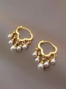 1對高端雲形耳釘,搭配流蘇和人造珍珠,營造優雅氛圍 - 金黃色 - 查看 1