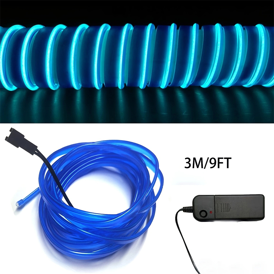 1pc 3m/9ft Glowing El Cold Light With 3v Battery Box And Highlighted