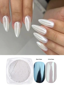 FULL BEAUTY 3 Boxes Faux Pearl Chrome Nail Powder White Gold Purple Nail Glitter Pigment Moonlight Pearlcent Rubbing Nails Art Decoration - White - View 4