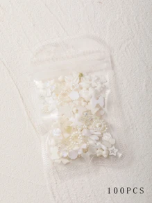 夢幻隨機蝴蝶結和熊設計美甲裝飾，100 件指甲吊飾美甲裝飾配件