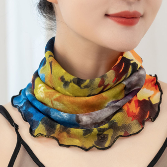 1pc Women Snood Floral Print Infinity Scarf Pendant Yarn Scarf Fashion Neck Protection Mesh Scarf Elastic Pullover Breathable Neck Scarf For Women Elegant Accessories Women