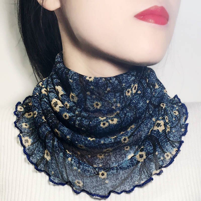 Floral Print Lace Trim Infinity Scarf