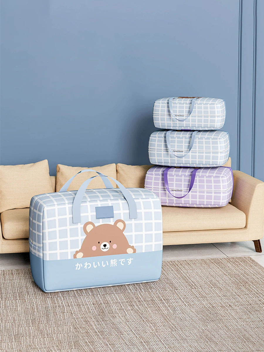 1pc Cartoon Bear Print Quilt Storage Bag - Blue - View 1