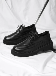 男士翼尖設計前綁帶洋裝極簡風格黑色牛津鞋