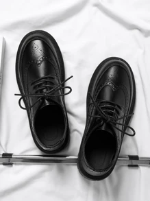 男士翼尖設計前綁帶洋裝極簡風格黑色牛津鞋