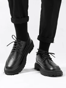 男士翼尖設計前綁帶洋裝極簡風格黑色牛津鞋