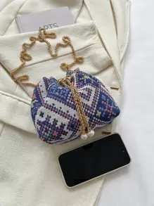 Mini Fashionable Color Block Drawstring Design Crossbody Bag