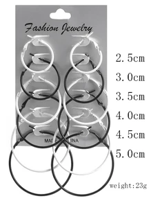 12入組/套簡約風和時尚耳朵首飾類帶不同尺寸圓耳環適合女士 - 黑與白 - 查看 4