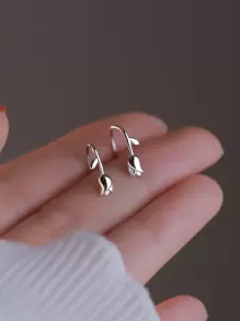 BALMORA 1pair Fashionable Sweet S925 Sterling Silver Tulip Earrings Suitable For Women's Everyday Wear