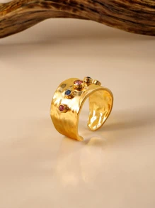 水鑽裝飾開口戒指 - 金黃色 - 查看 4