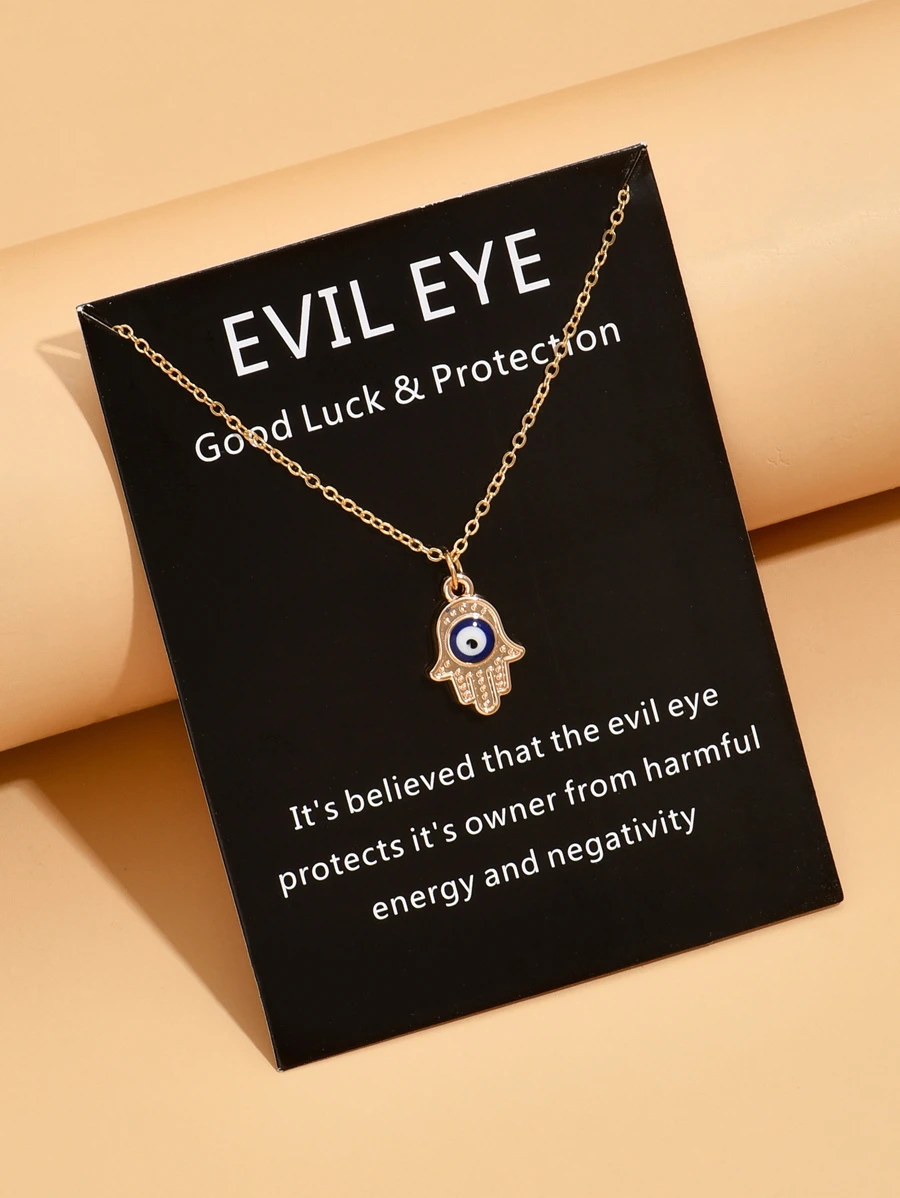 1 chiếc vòng cổ mặt hình giọt dầu tối giản hình bàn tay quỷ dành cho nữ (Tránh tiếp xúc với nước) - Vàng - Xem 1