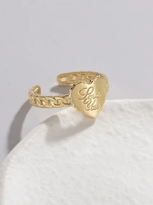 愛心裝飾開口戒指 - 金黃色 - 查看 2