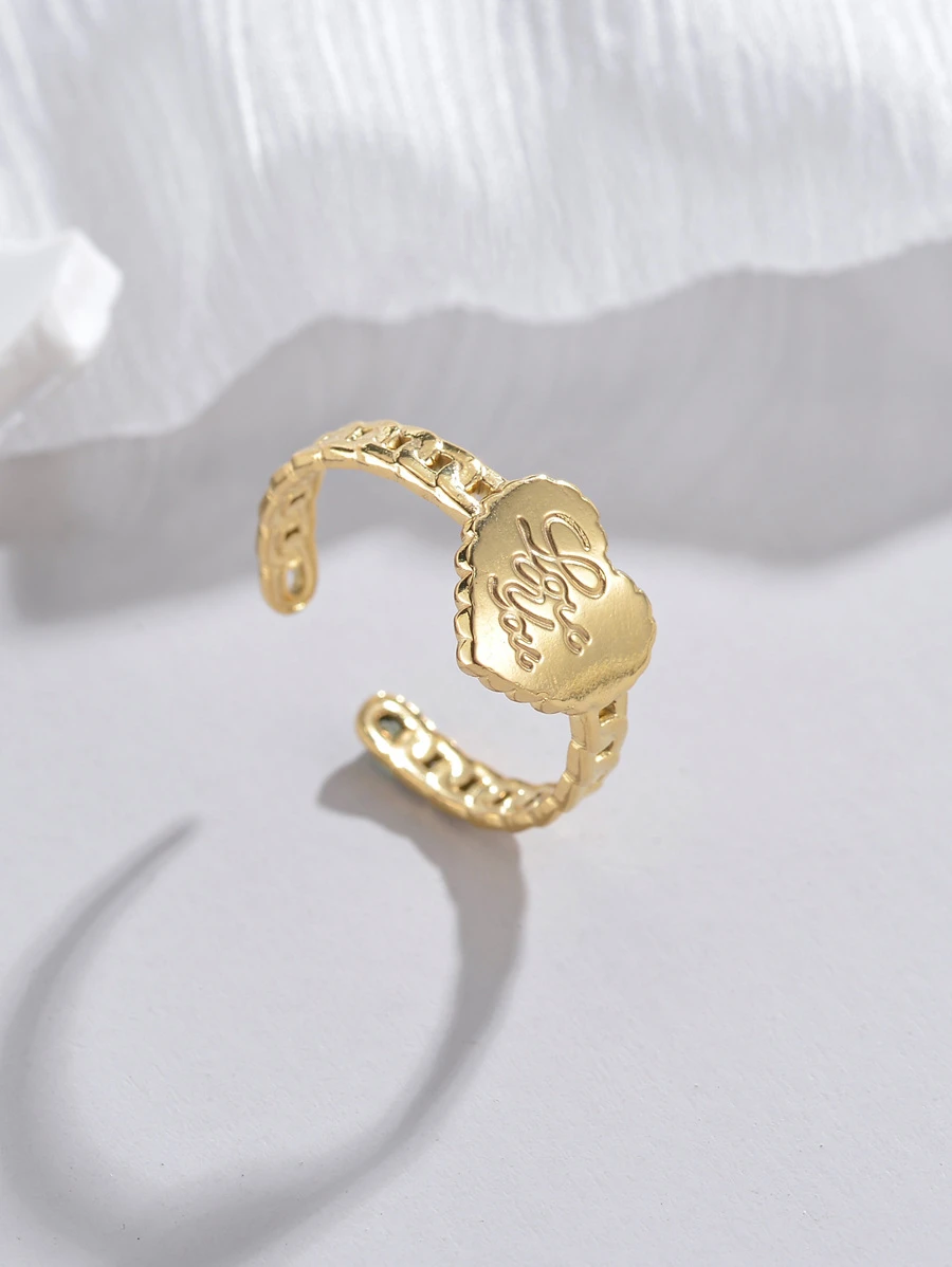 愛心裝飾開口戒指 - 金黃色 - 查看 1