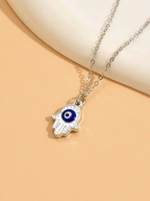 1pc Minimalist Oil Drop Devil's Eye Palm Pendant Necklace For Women (Avoid Contact With Water) - Silver - View 2