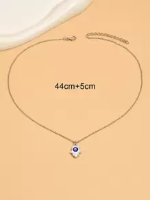 1pc Minimalist Oil Drop Devil's Eye Palm Pendant Necklace For Women (Avoid Contact With Water) - Silver - View 3