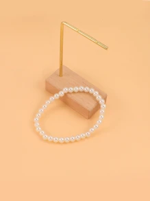 Faux Pearl Beaded Bracelet - Beige - View 3