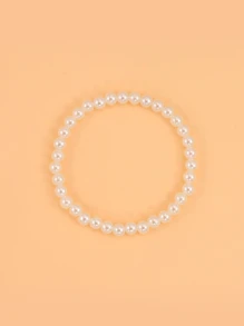 Faux Pearl Beaded Bracelet - Beige - View 1