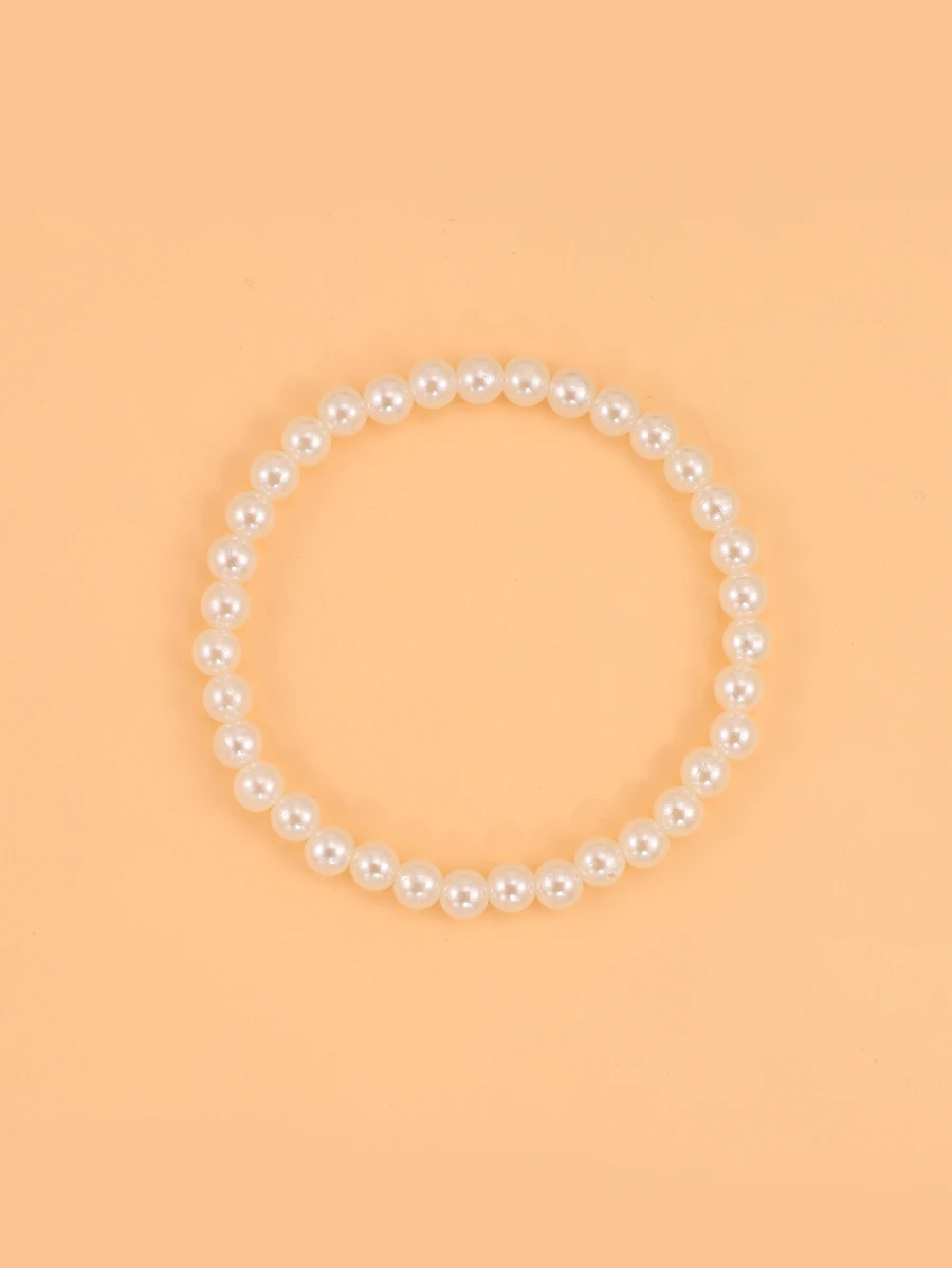 Faux Pearl Beaded Bracelet - Beige - View 1