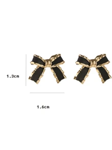 1 对优雅的黑色蝴蝶结设计耳环，高档感十足，流行设计，情人节、妈妈、母亲、母亲节、礼物 - 金黃色 - 查看 6