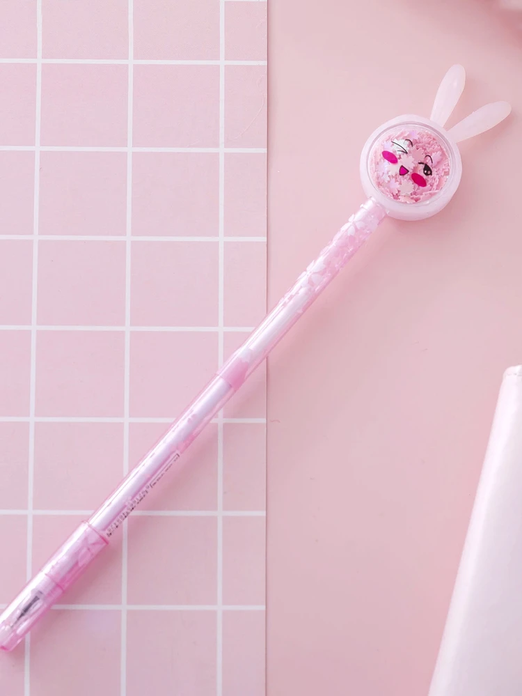 4pcs/set Random Glitter Ballpoint Pens For Students - Cute Rabbit, Butterfly, Deer, And Fish Design With Cap