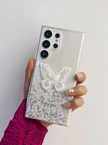 Butterfly Decor Clear Phone Case - White - View 4