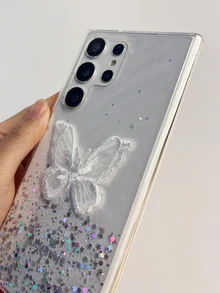 Butterfly Decor Clear Phone Case - White - View 3