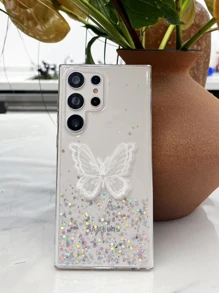 Butterfly Decor Clear Phone Case - White - View 1