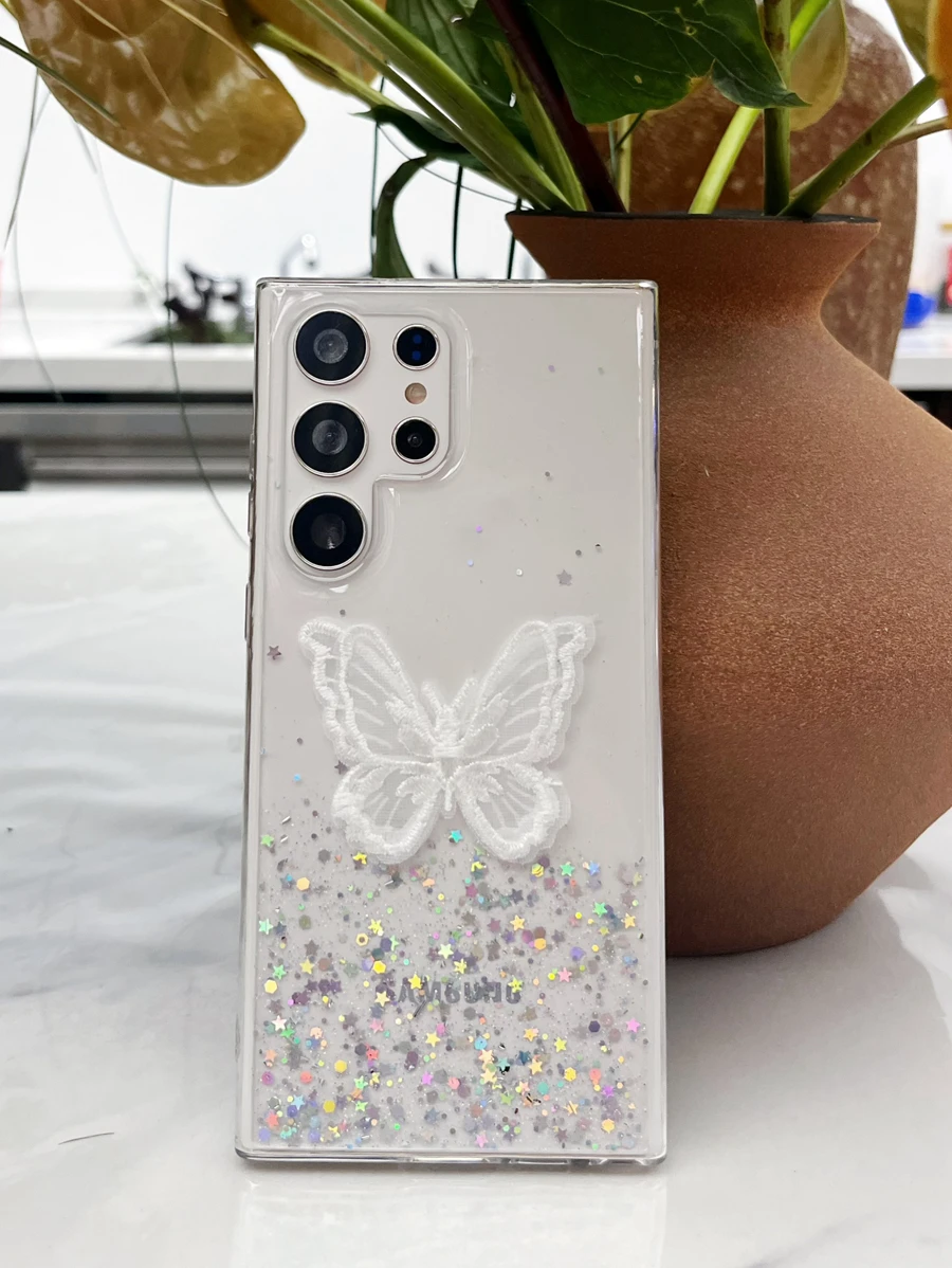 Butterfly Decor Clear Phone Case - White - View 1