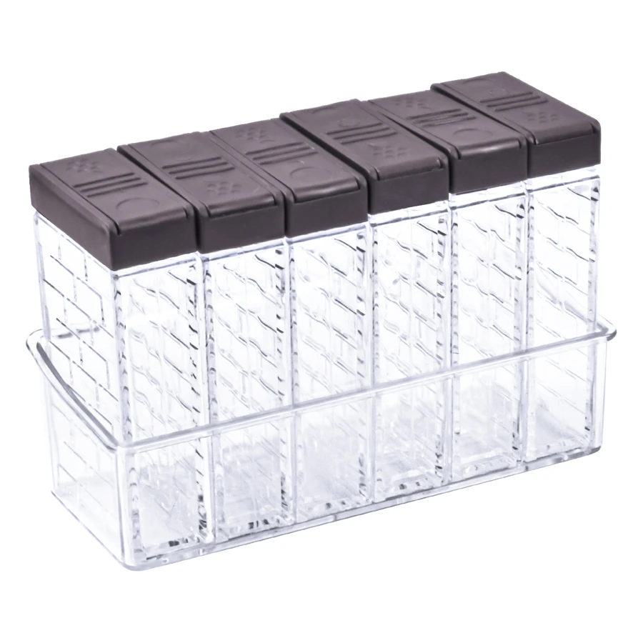 Plastic Seasoning Box, Set of 6 Spice Shaker Box with tray, Camping