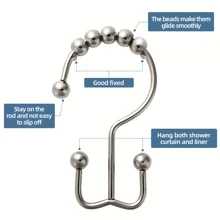 12pcs Multipurpose Stainless Steel Shower Curtain Hooks - Silver - View 5