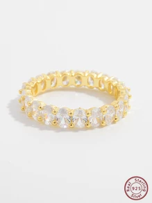 1個充滿經典魅力的閃亮橢圓形和蛋形立體切割鋯石戒指,能展現女性魅力,作為禮物、婚禮訂婚新娘飾品 - 金色 - 查看 2