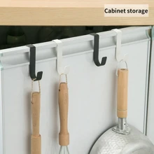 MUZIHOK 2pcs Black Kitchen Cabinet Door Back Hook Free Punching Bathroom Door Back Multifunctional Storage Hook Drawer Robe Hanger Decorations Decor Festival Decor Room Decor Home Decor Bed Room Decor Bedroom, Organizer, Home Storage, White T Shirt Women, Black Pants Women, Ladies Winter Clothes, Dress, - Black - View 3