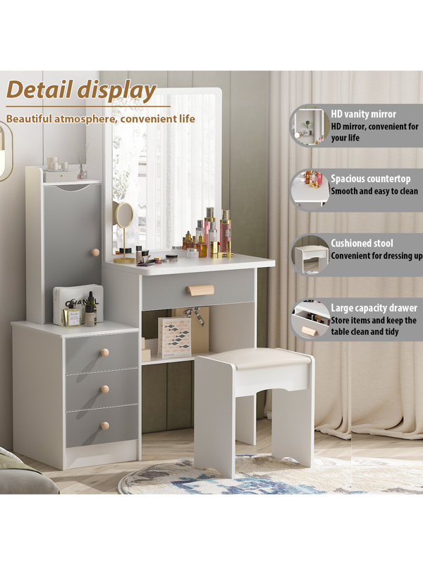 Vanity Desk Set with Sliding Lighted Mirror, Makeup Vanity with Drawer