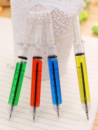 4 piezas Bolígrafos con forma de jeringa de colores aleatorios, suministros de oficina y escolares creativos