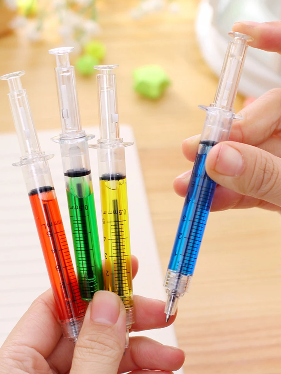 4 支随机颜色注射器形圆珠笔，创意办公学校用品 - 彩色 - 查看 1
