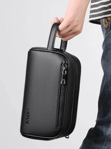 Portable Washing Toiletry Bag Men's Handbag For Sports Small Black Clutch Bag With Zipper And Litchi Pattern Wash Bag Toiletry Bag Outdoor Work And School Essentials Present Valentines Gifts Black Bag Winter Back To School Valentine Gifts For Men Vintage The Sporty Life Men Wallet Vacation Gift Bag Bag Pack Handbags Spring Vintage Bags Mini Bag Small Bag Business Pillow Bag Men Men's Gifts Father Day Gift Holiday Essentials Bags For Holiday Pouch Wristlet Wallet Travel Essential Purse Organizer Christmas Gifts