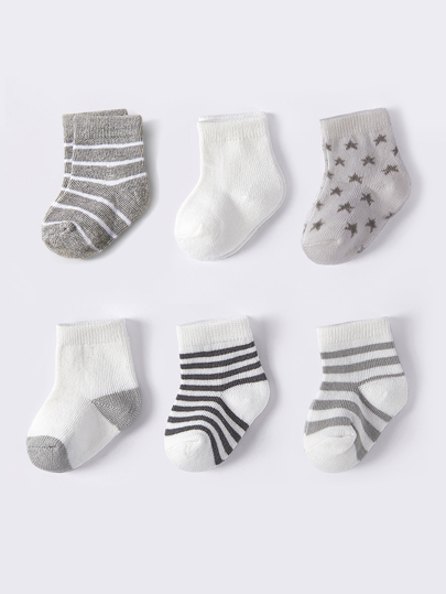 6pairs Baby Boys Striped & Star Pattern Socks
