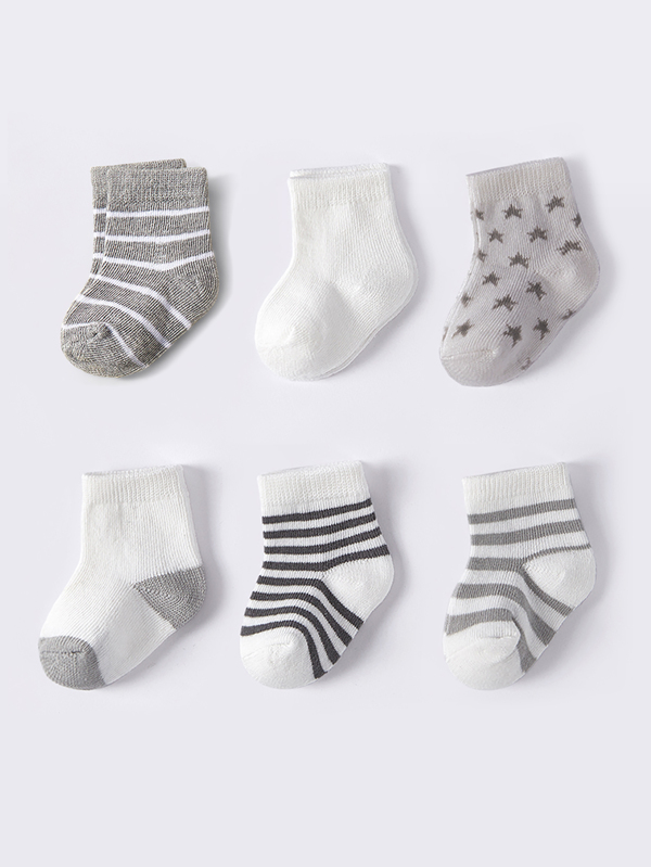 6pairs Baby Boys Striped & Star Pattern Socks