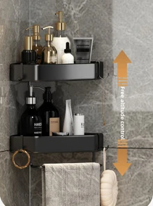 Giá đỡ hình tam giác trong phòng tắm màu đen/trắng, Dụng cụ sắp xếp giá để đồ treo tường, Không cần khoan, Để đựng bồn cầu/bàn rửa tay/Vòi hoa sen treo tường - màu đen - Xem 5