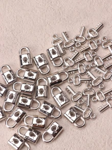 40pcs European & American Style Lock & Key Shaped Necklace, Bracelet & Pendant Diy Jewelry Making Accessory, Abs Material - Dull Silver - View 2