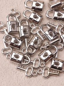 40pcs European & American Style Lock & Key Shaped Necklace, Bracelet & Pendant Diy Jewelry Making Accessory, Abs Material - Dull Silver - View 3