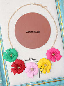 Flower Decor Necklace - Multicolor - View 4