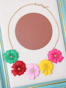 Flower Decor Necklace - Multicolor - View 3