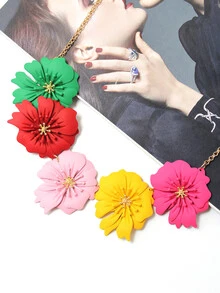 Flower Decor Necklace - Multicolor - View 2