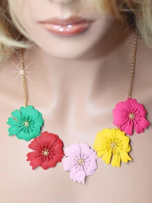 Flower Decor Necklace - Multicolor - View 1