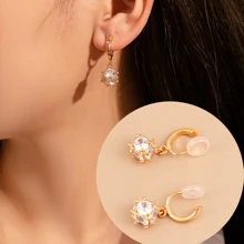 1pair Sweet, Fashionable, And Elegant Clip-on Earrings With Synthetic Cubic Zirconia Stones - Gold - View 2