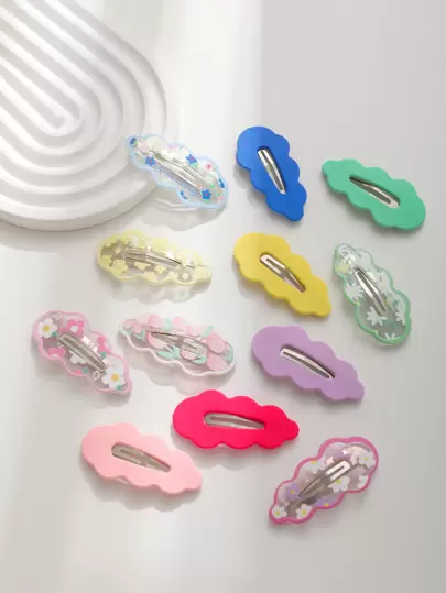 12个装多色云朵造型时尚发夹套装，可爱休闲爪夹，发卡，学生用品，美发配件，头部饰品，女士发饰